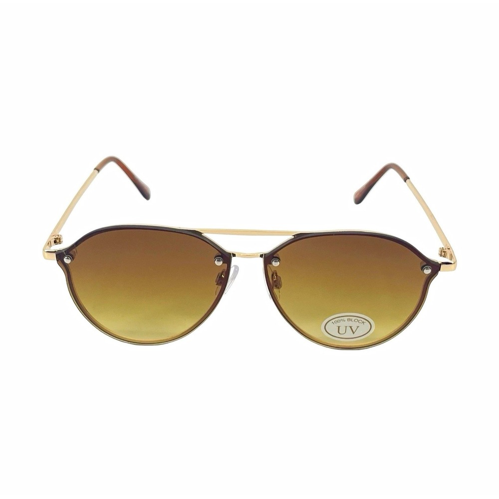 Women's Round Aviator Sunglasses Brown Gradient Lens Gold Frame Retro Y2K UV